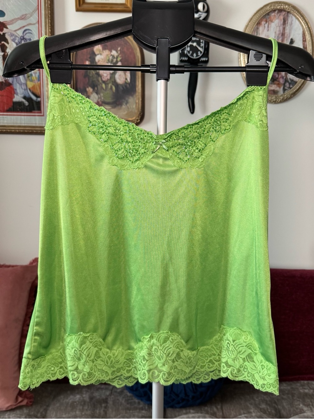 Worthington Lime Green Satin Lace-Trim Camisole